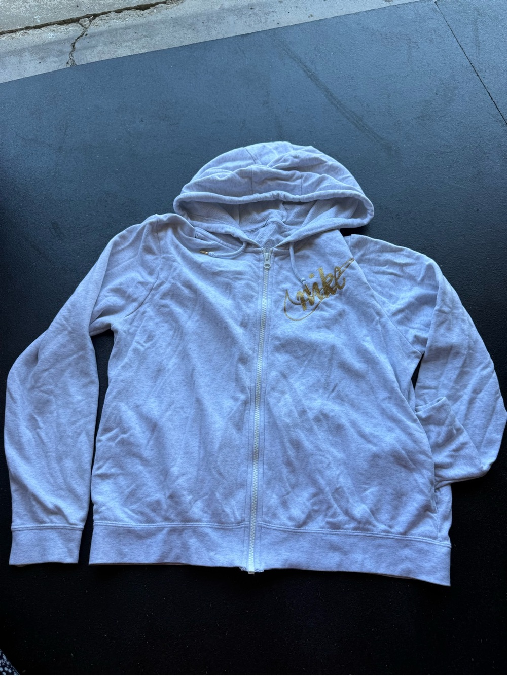 Nike White Hooded Zip-Up Sweater with Gold Logo